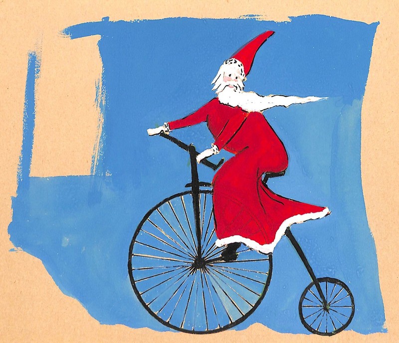 «Lanvin Paris x Santa Riding Bicycle c1950s Advertising Artwork»