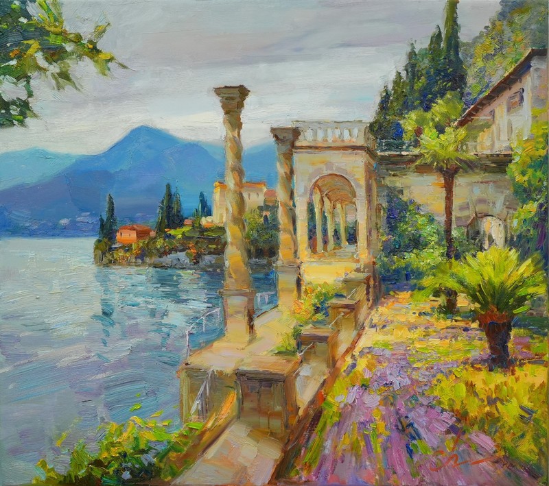 Original Oil artwork Lake Como Italy Landscape IMPRESSIONISM by S Chernyakovsky