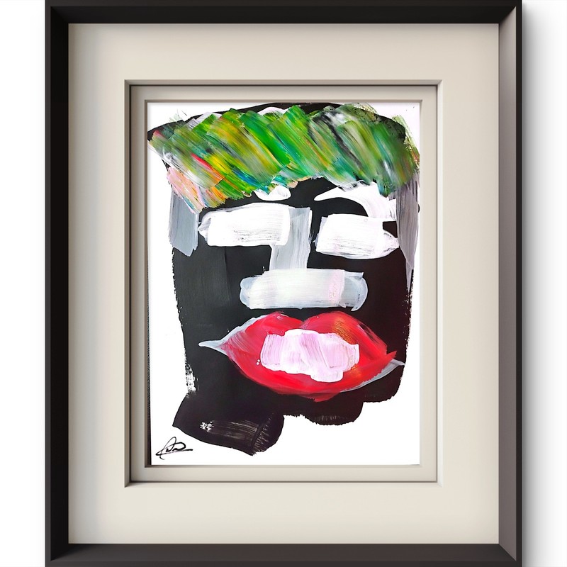 Original art 14 X 11 the Olmec head Mixed Media Abstract Expressionist Painting