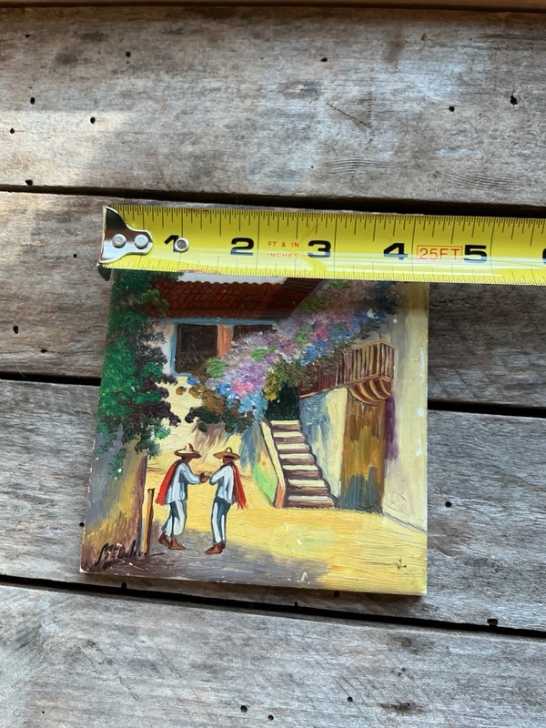 Ladrillera Monterrey Vintage Tile hand painted Art SIGNED G Rosales Mexico OOAK gallery