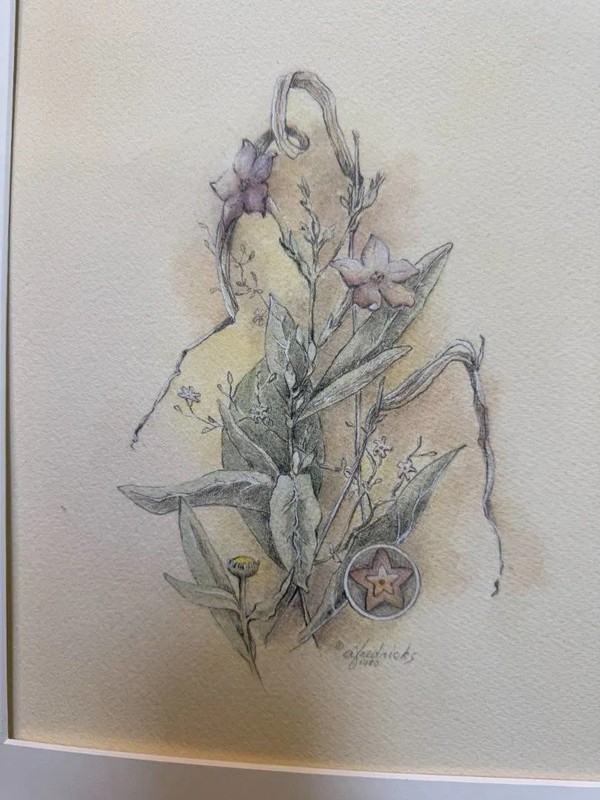 Anita Fredricks Botanical Watercolor – “Garden Flowers I” – Matted Artwork gallery