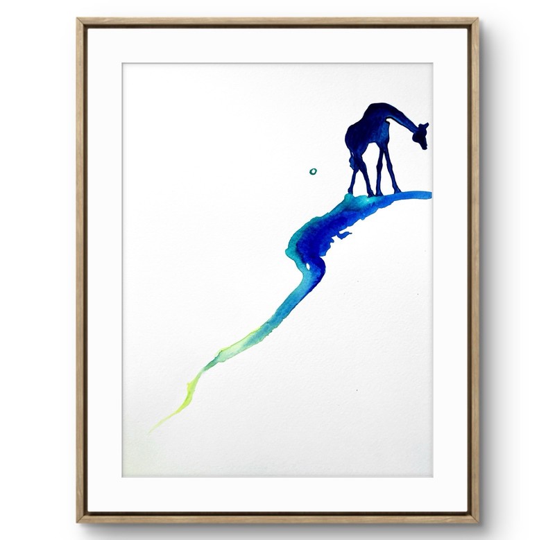 TITA PAINTZ Giraffe Watercolor Minimalist Silhouette Hand Painted Art 9×12 Home