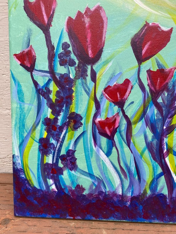 MOONLIT TULIP GARDEN — Original Acrylic Painting 20" x 16" gallery