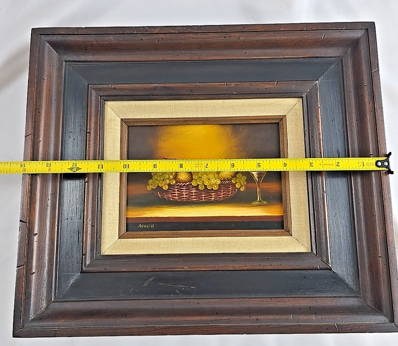 Vtg 70s Original Oil Painting Framed Still Life Fruit Wine Moody Dark Academia gallery
