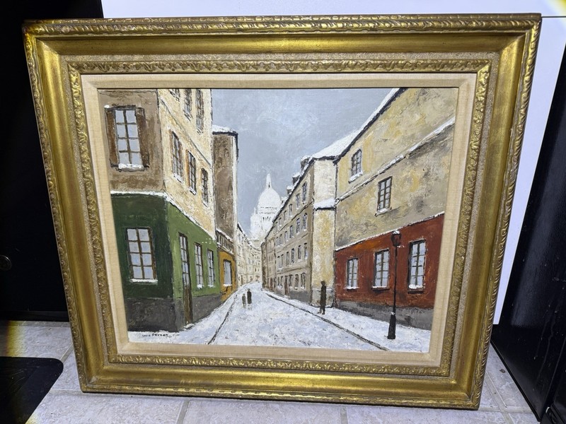 LARGE Louis Peyrat Oil Painting Wally Findlay French Basilica Sacre-Coeur Paris