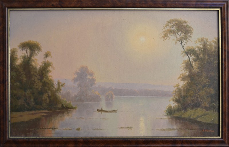 Fisherman's Morning by Rimantas Virbickas Original Oil Painting 56x34 cm