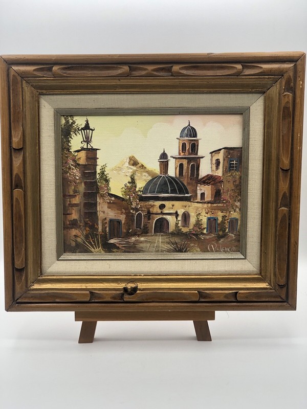 Spanish Villa Courtyard Painting by Palencia Original Framing