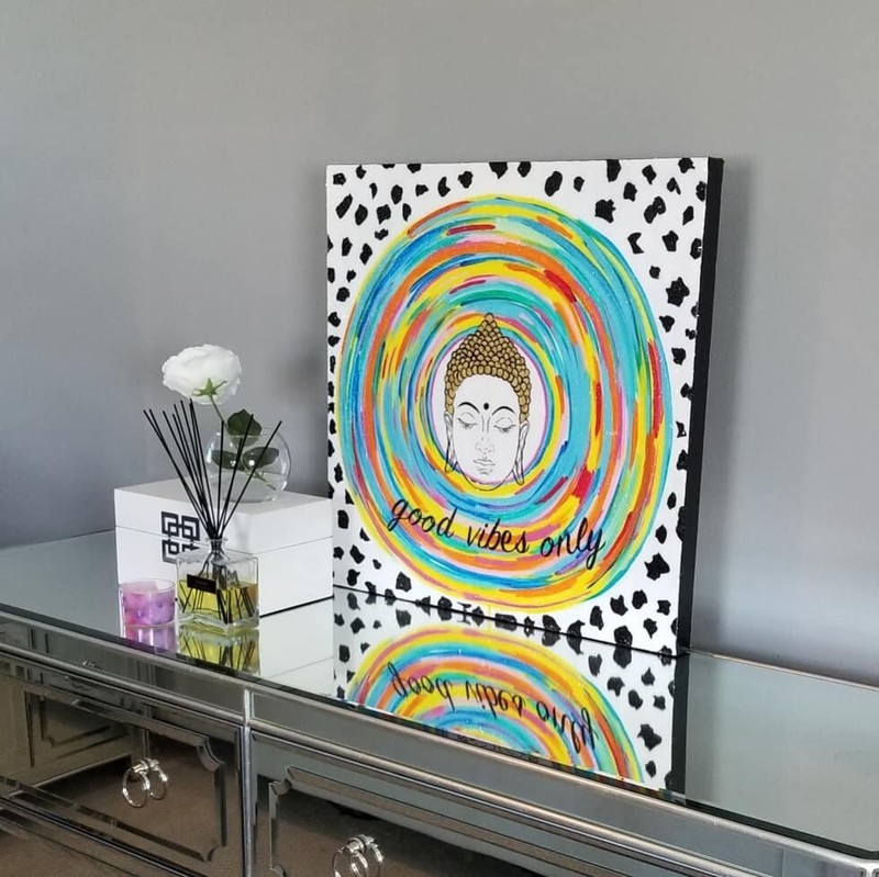 Diamond dust resin gold leaf colorful good vibes only custom canvas painting