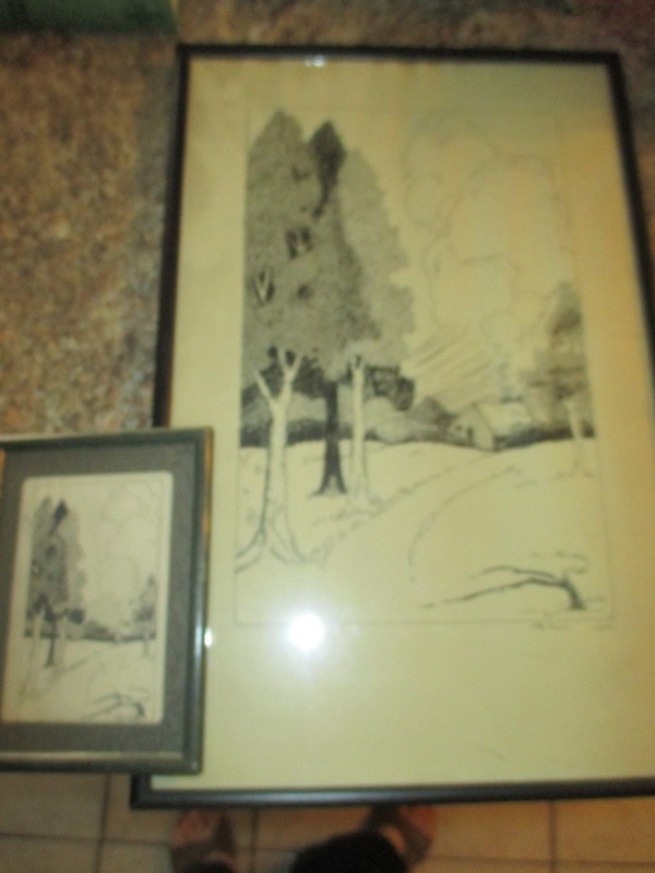 1930s Lot 2 original india ink paintings F. A. Dale 17″x 11″ 6.5″ x 4.5″ – LUD
