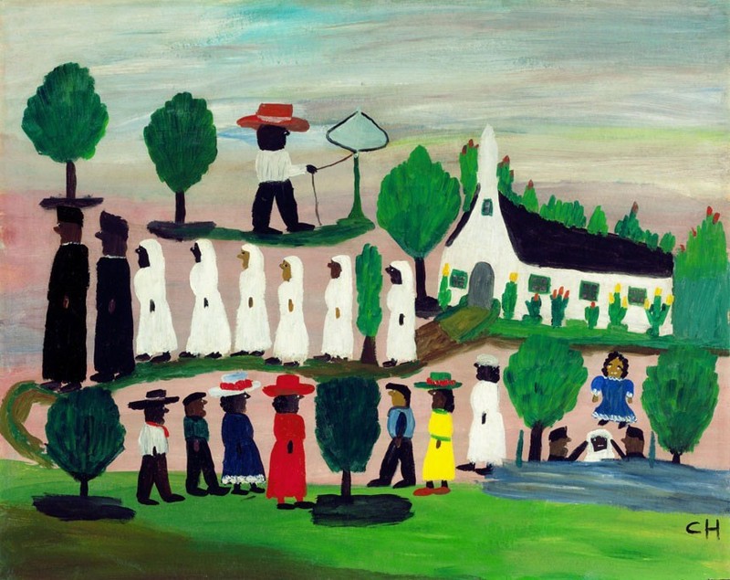 Clementine Hunter (Handmade) Signed Oil Painting on Canvas 16×24 in Naive Art ..