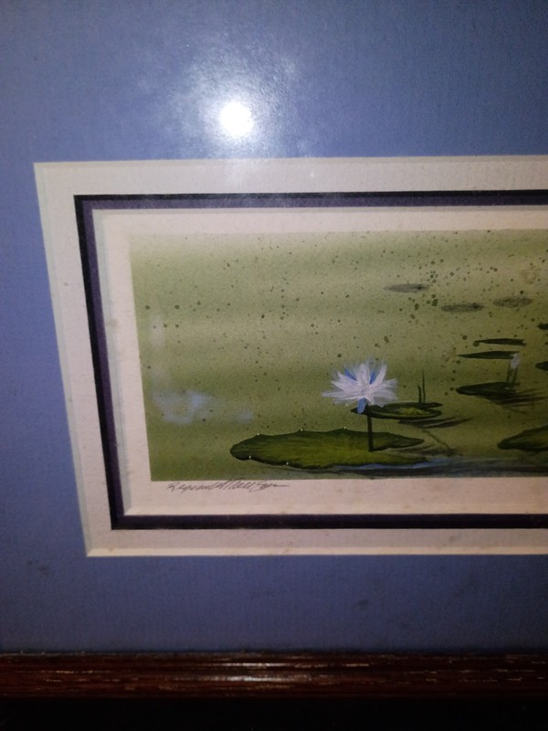 "Lily Pond" Original Miniature Watercolor Art Signed Reginald TREVISAN WaterLily gallery