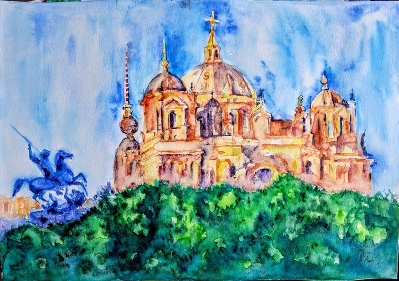 Original Watercolor Painting Signed Berlin Cathedral Landmark Travel art 14×10″