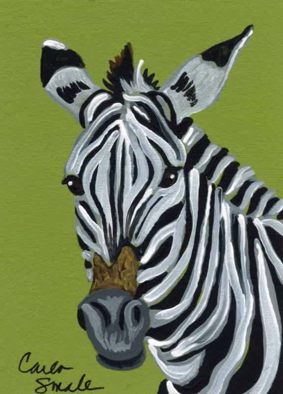 ACEO ATC Original Miniature Painting Zebra Wildlife Art-C. Smale