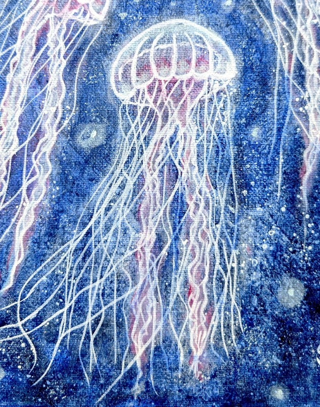 Original Hand Painted 8x10 Jellyfish Impressionist Acrylic Canvas Home Decor gallery