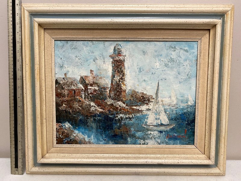 Edward Barton Impressionist Lighthouse Nautical Oil Painting