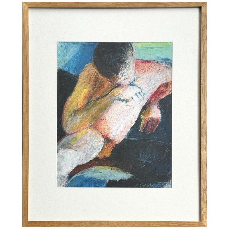 Vintage Expressionist Figurative Study, Signed (Mixed Media on Paper)