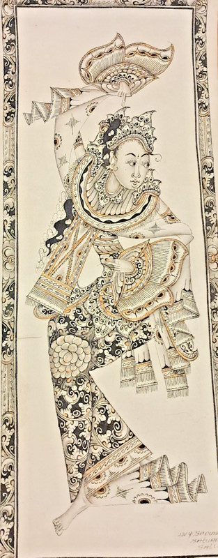 Balinese Ceremonial Women Dancer On Canvas Bali Signed