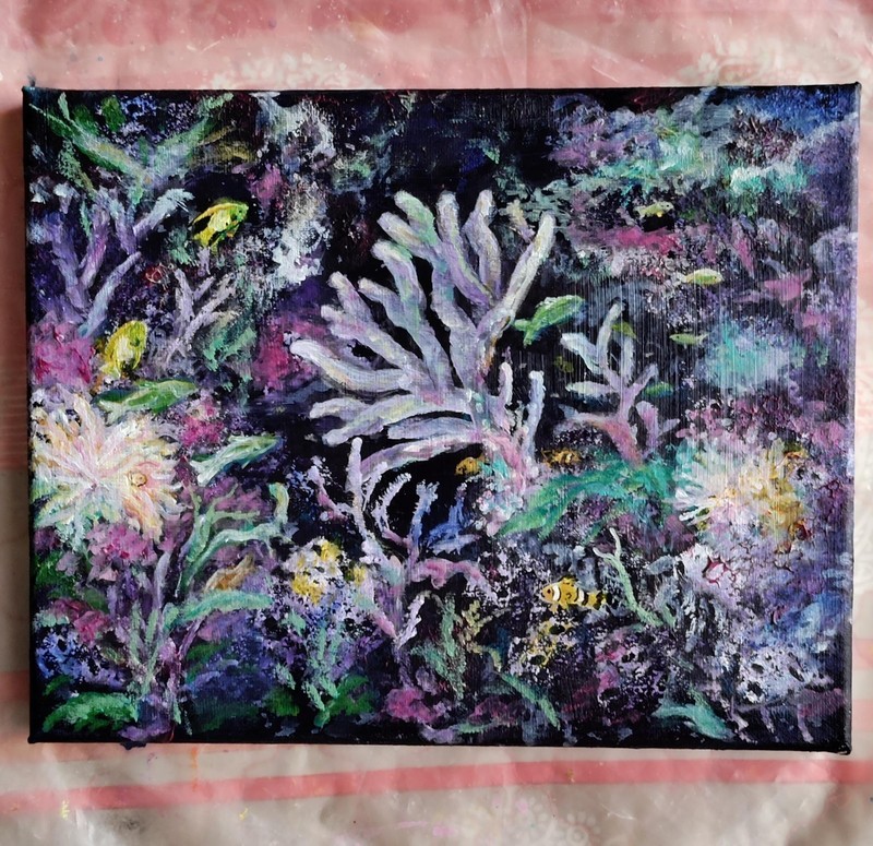 Original 8 x 10 Abstract Ocean Reef Acrylic Art Canvas Painting gallery