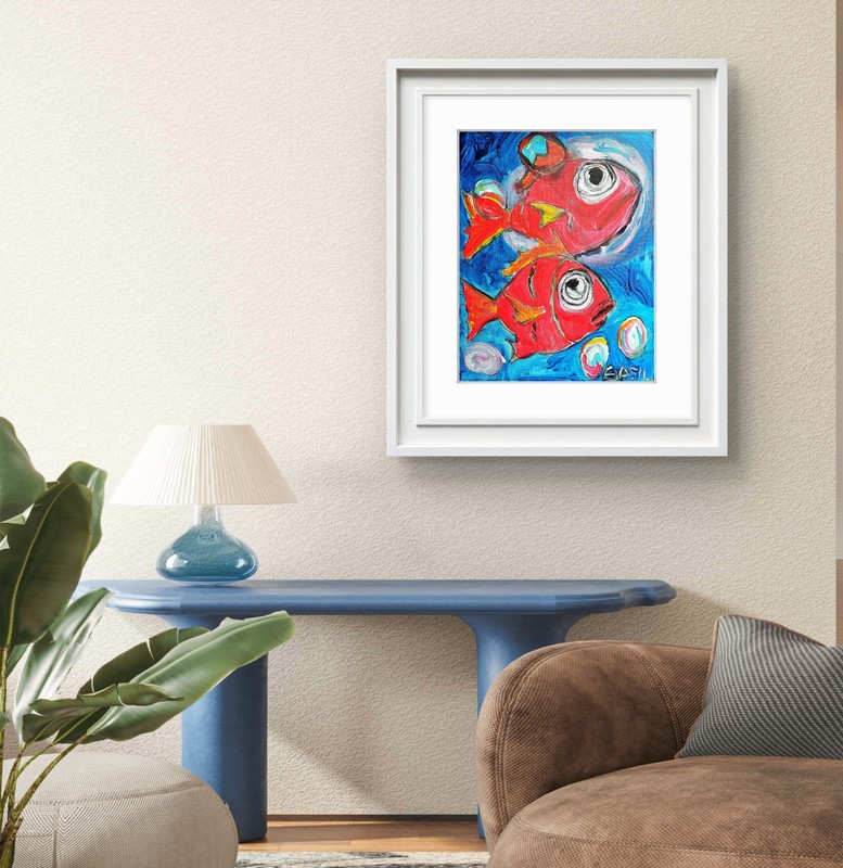 Fishes Colorful Modern Art Acrylic Painting On Canvas 11x14 gallery