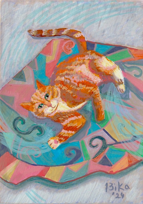 Ginger Cat Original Kitty Painting Animal Artwork Feline Signed Collectible