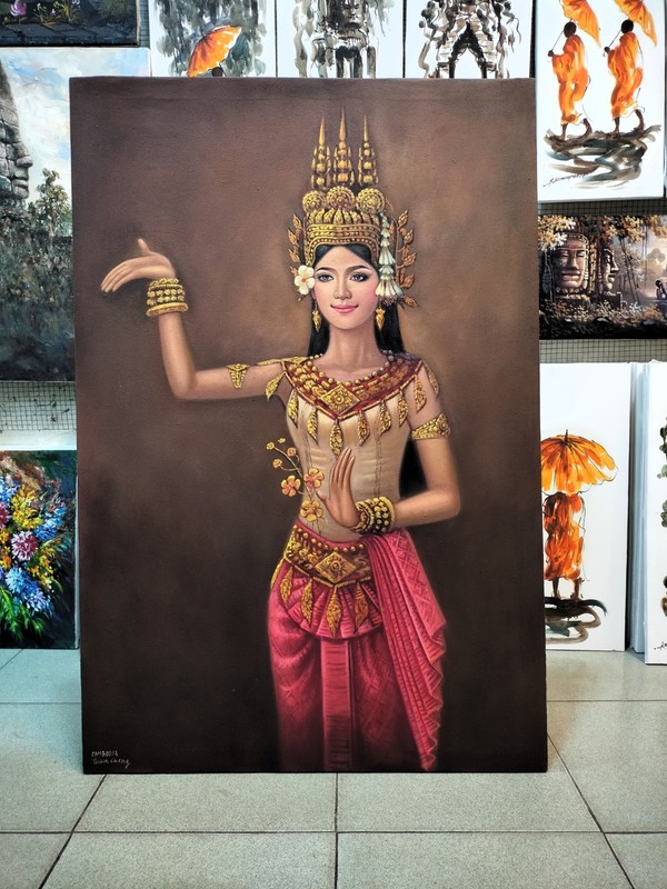 Contemporary Apsara Oil Painting Modern Asian Wall Decor Colorful Dancer80X120CM