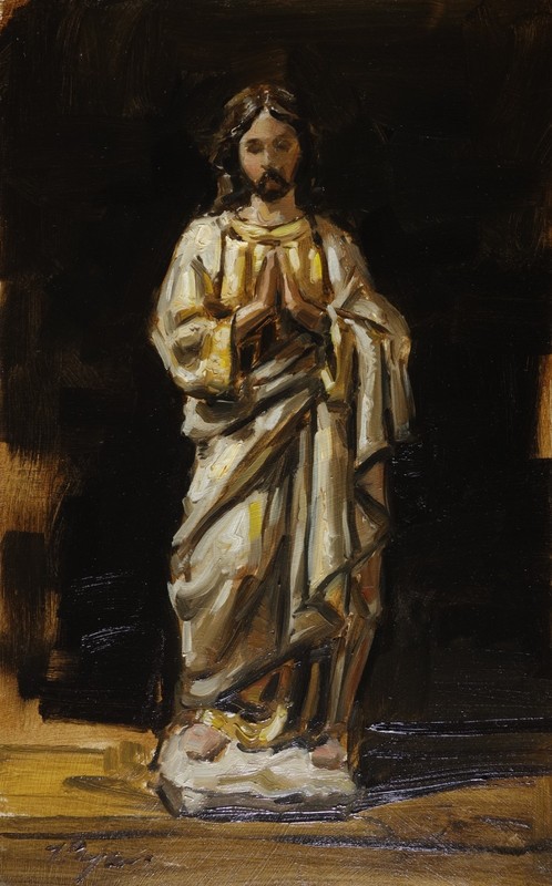 Original art – Oil painting – still life antique figurine of christ by j payne