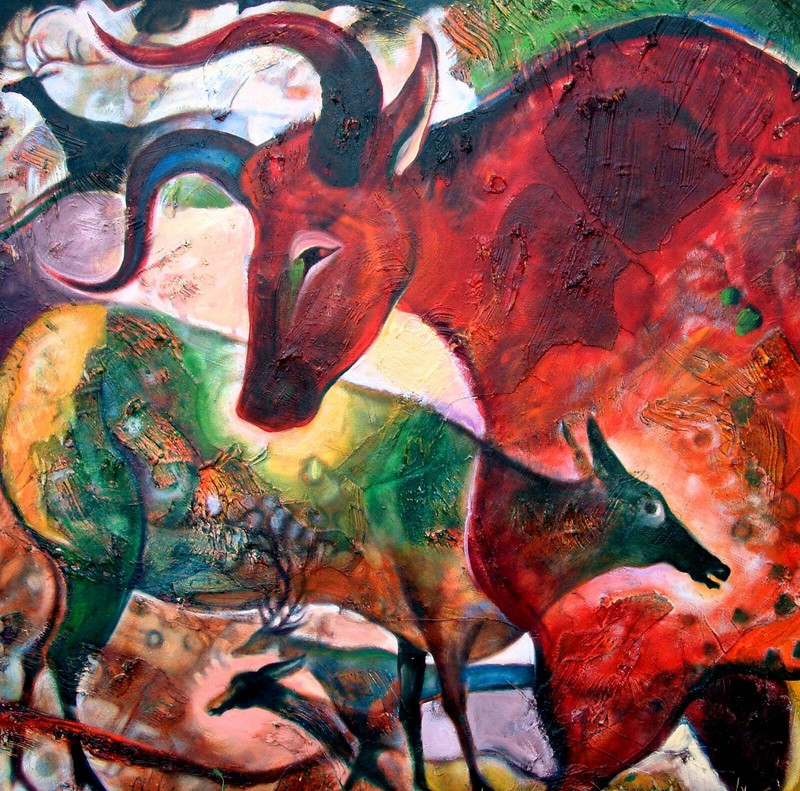 El Grande Toro Rojo- Big Red Bull- Original Oil on Canvas by Cecilia Henle