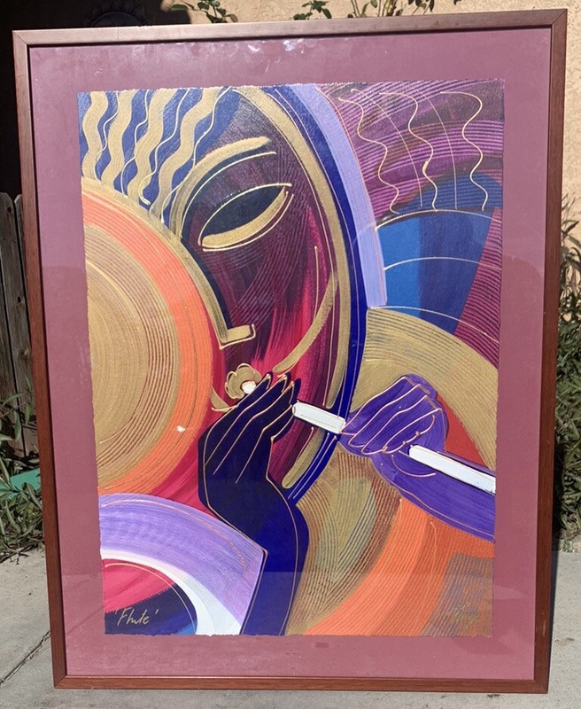 Flute by Varvara Shavrova Abstract Russian Expressionist Serigraph Painting 35″