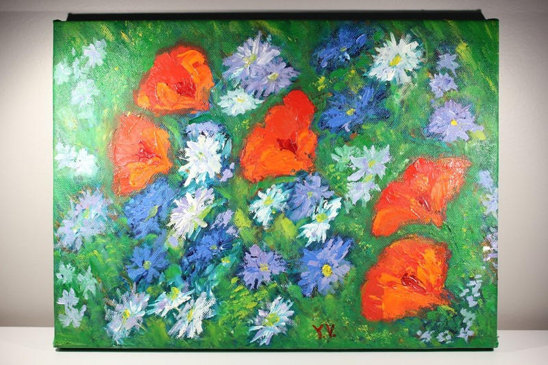Original Oil Painting on Canvas Wildflowers Floral Artwork 15×11 Inches