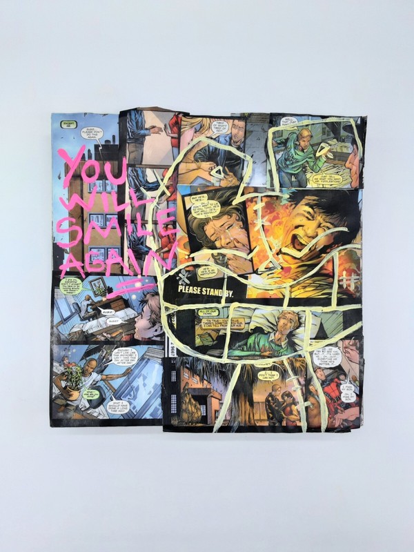 original Graffiti CAT character Collag art canvas by NYC street artist PUKE