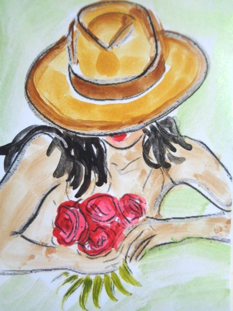 ACEO Women In Art – GIRLS FANCY HAT Painting ART