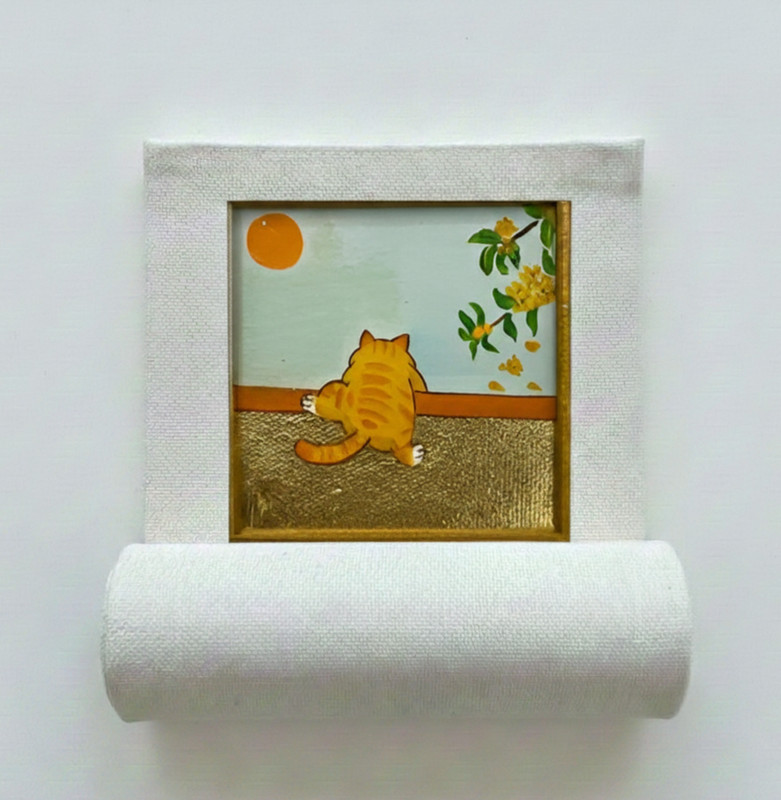 Funny Cat Oil Painting Original Artwork Small Framed Wall Decor gallery