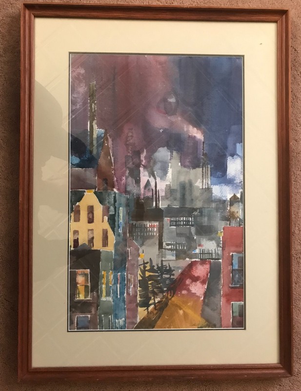 Brooklyn NY Nocturne #2 21×29 in. watercolor, matted and framed – Hall Groat II
