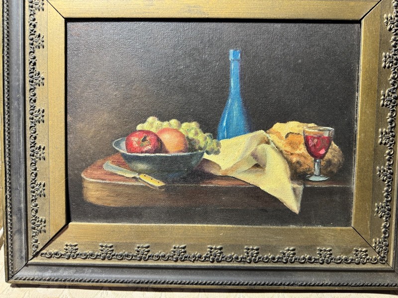 Antique MP Wolfe 08 "Tabletop Still Life Scene" Oil Painting -Signed And Framed gallery