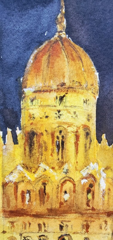 Original Watercolor Painting Budapest Parliament Hungary Night Cityscape FineArt gallery