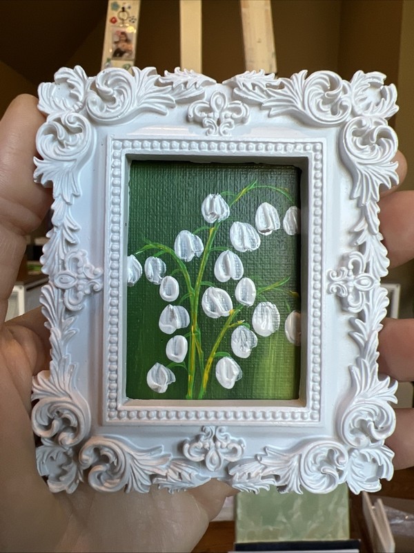 Lily Of The Valley,flowers,original miniature Painting,small,mini,framed