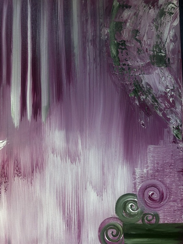 Abstract Textured Floral Painting Purple/White Flowers Spiral Design, Unframed gallery