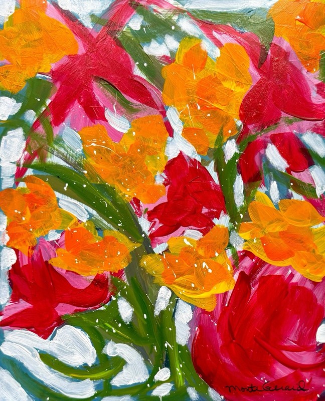 GERARD 8X10 IN- Abstract Expressionist Original Acrylic Painting Flowers