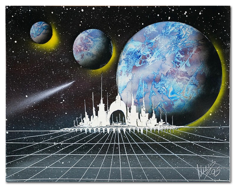 1990’s Vintage Original SPACE Sci-Fi Fantasy Painting, Signed