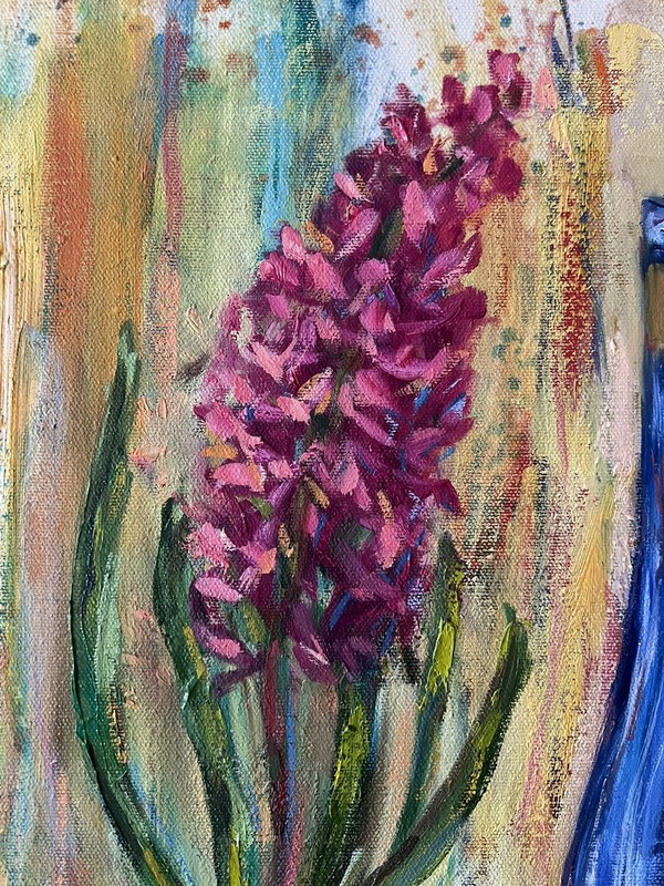 Original oil painting purple peony and orange on canvas 19*24 inch gallery
