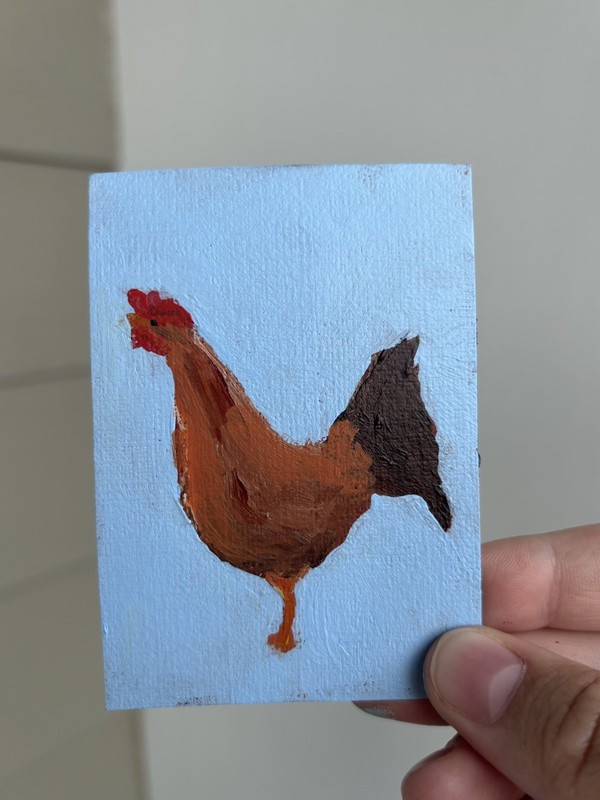 Abstract Chicken ACEO ATC Original Acrylic painting 2.5×3.5in