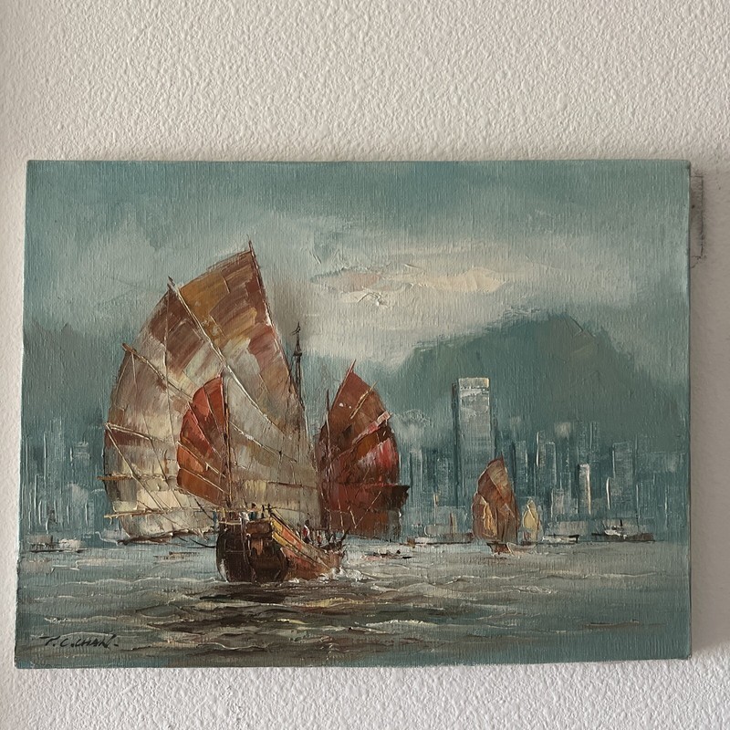 P.C Chan. Painting Victoria Harbour Impressionist Original