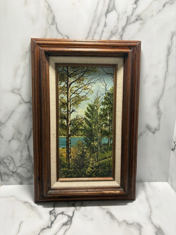 Vtg Oil Painting Mid Century Landscape Framed & Matted Signed Hanson