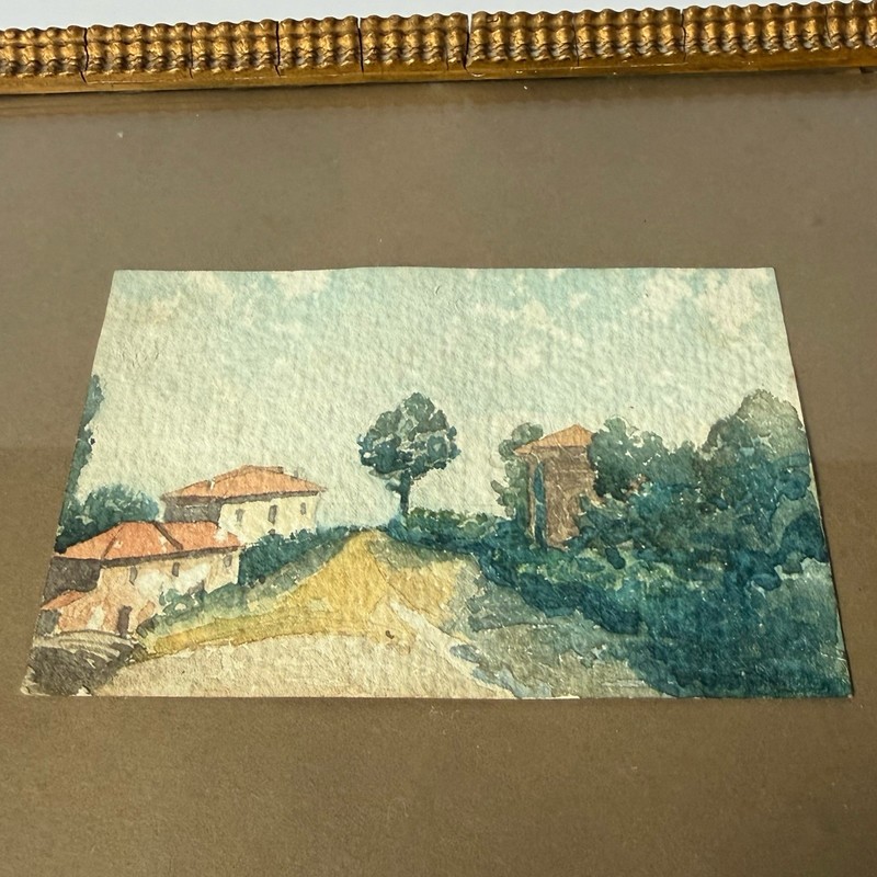 Vintage Impressionist Italian Landscape Original Watercolor Painting Framed gallery