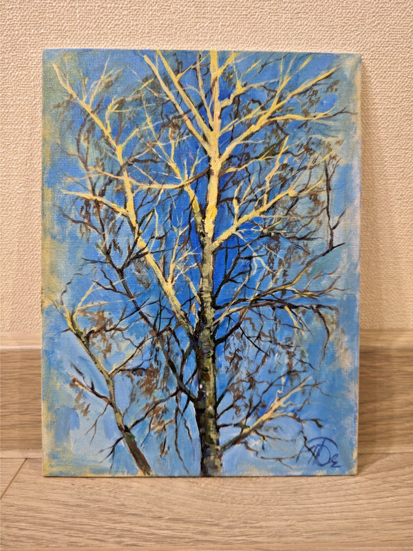 Diptych Day & Night Tree Art Set of 2 Original Acrylic Paintings 22x18cm gallery