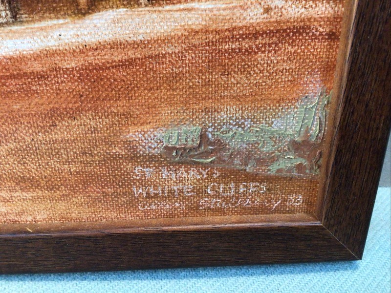 Signature Illegible St Mary’s White Cliffs Framed Oil Painting 1983 gallery