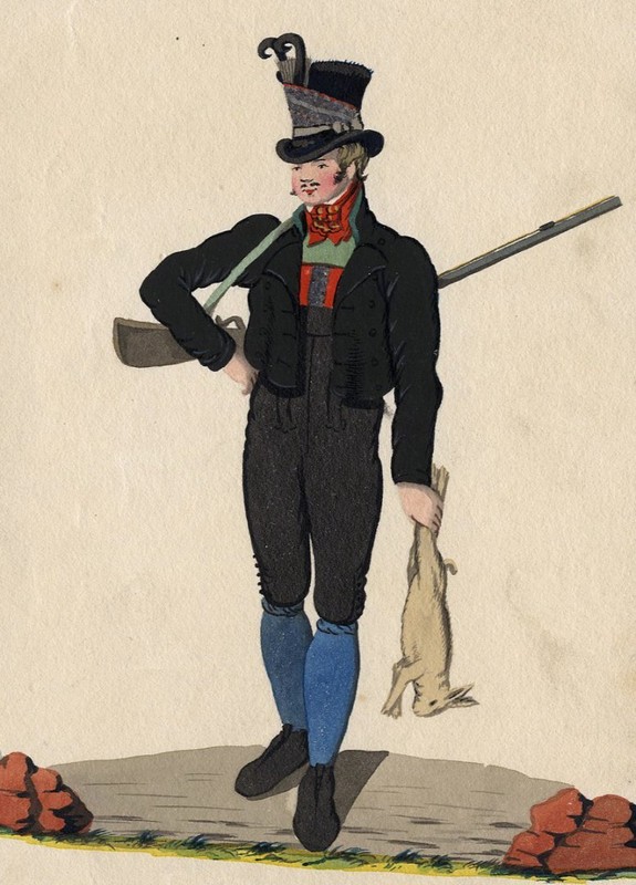 HUNTING – «Hunter» – Watercolour Circa 1850