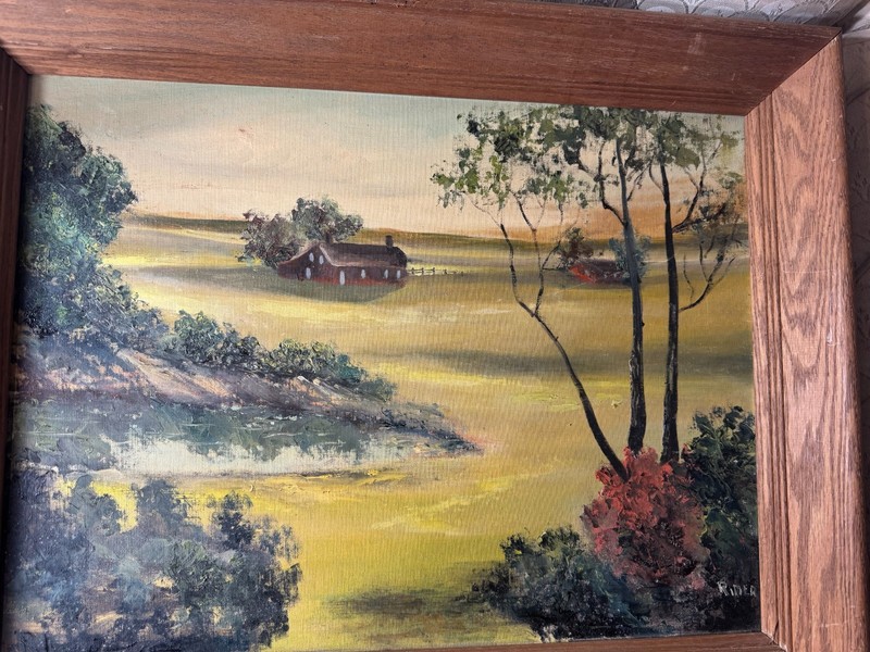 Large Vintage Miller "Primitive Farm Landscape Oil Painting - Signed And Framed gallery