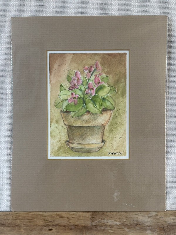 TOM SENATORI Original Signed WATERCOLOR FLORAL PAINTING DATED 1988 Matted 10×8