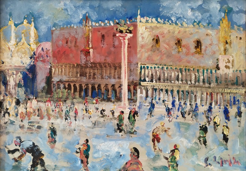 A View of Venice St.Mark’s Square Cityscape Original Italian Oil Painting signed